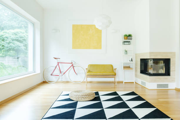 istock Bright living room with fireplace 871142236