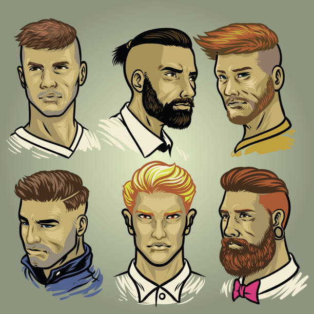 ilustrações, clipart, desenhos animados e ícones de conjunto de coleção de estilos de cabelo masculina - cabelo com gel para trás