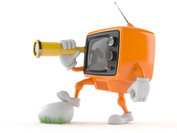 istock Retro TV character looking through a telescope 871145990