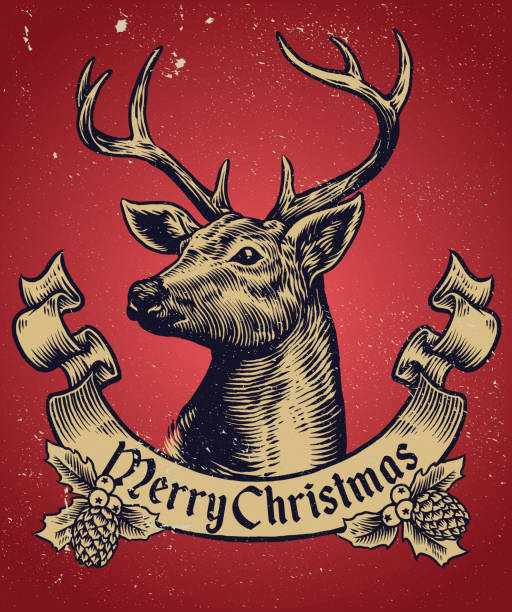 Hand Drawing style of christmas deer with text banner vector of Hand Drawing style of christmas deer with text banner deer stock illustrations