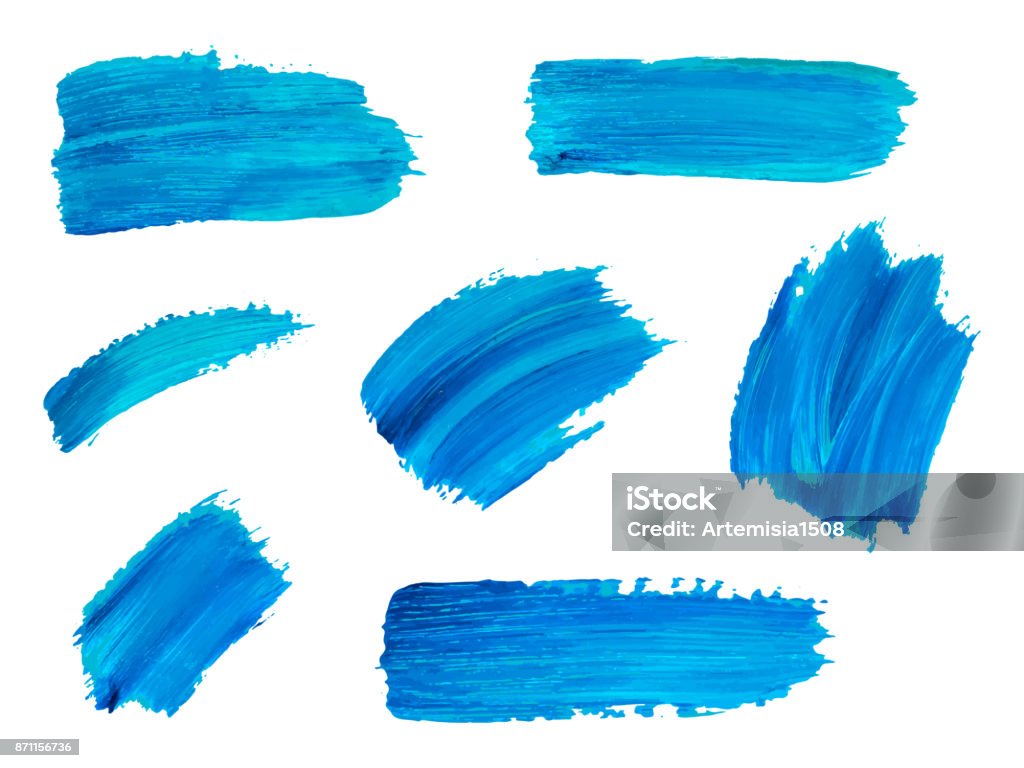 Pennellate acquerello blu. Vector abstract oggetti disegnati a mano isolati per la progettazione, posizione per il testo. - arte vettoriale royalty-free di Pennellata