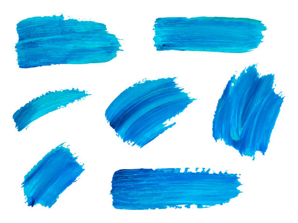 ilustrações de stock, clip art, desenhos animados e ícones de blue watercolor brush strokes. vector abstract isolated hand drawn objects for design, place for text. - blue ink