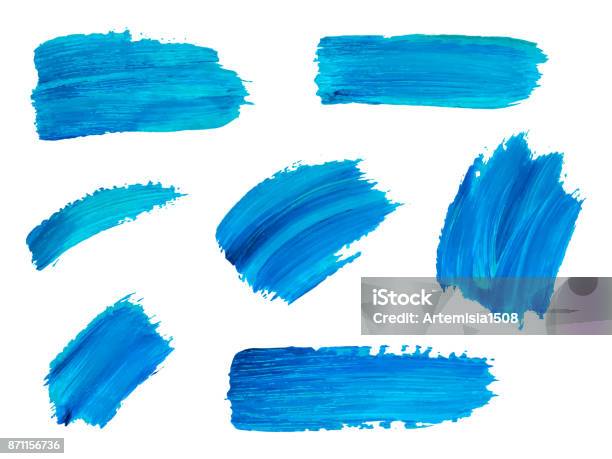 Blue Watercolor Brush Strokes Vector Abstract Isolated Hand Drawn Objects For Design Place For Text Stock Illustration - Download Image Now