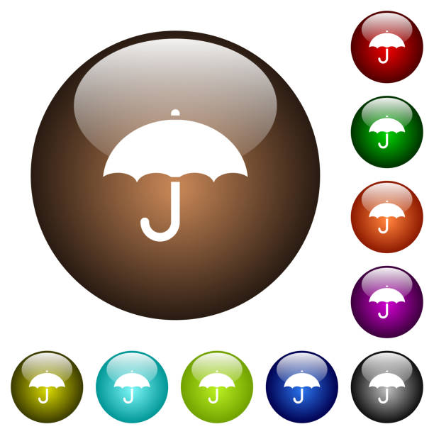 ilustrações de stock, clip art, desenhos animados e ícones de umbrella color glass buttons - protection insurance dark rain