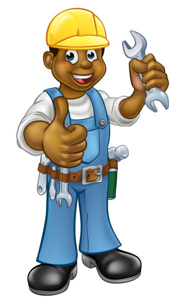 ilustrações de stock, clip art, desenhos animados e ícones de black plumber mechanic or handyman - mechanic plumber repairman manual worker