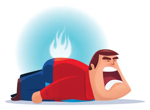 Vector illustration of businessman screaming and back on fire