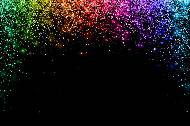 ilustrações, clipart, desenhos animados e ícones de multicolorido partículas caindo sobre fundo preto, forma do arco. vector - backgrounds black glitter multi colored