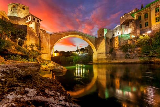 Mostar Bridge Evening in to the Mostar Bridge mostar stock pictures, royalty-free photos & images