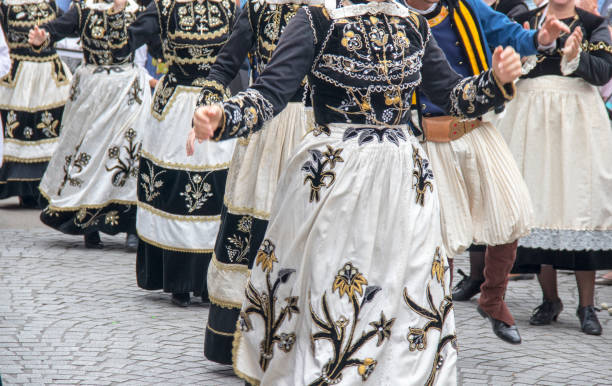 Breton folk dresses for parade. Finistère, Brittany stock photo