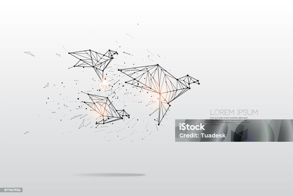 The particles, geometric art, line and dot of bird flying Bird stock vector
