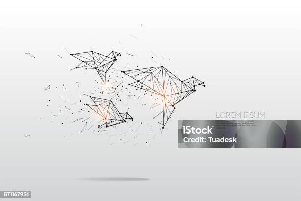 The Particles Geometric Art Line And Dot Of Bird Flying Stock Illustration - Download Image Now