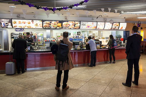 Frankfurt, Germany - Oct 10, 2017: McDonalds restaurant at the Terminal II of the Frankfurt International Airport