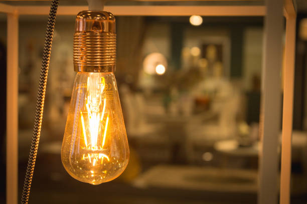 istock A glowing light bulb closeup with space for text. Vintage retro style. 871173276