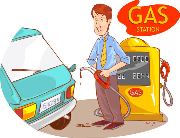 istock vector illustration of a gas station and the guy 871180676