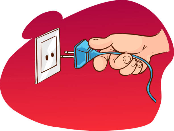 векторная иллюстрация руки потянув штепсельную вилку - electric plug outlet pulling electricity stock illustrations