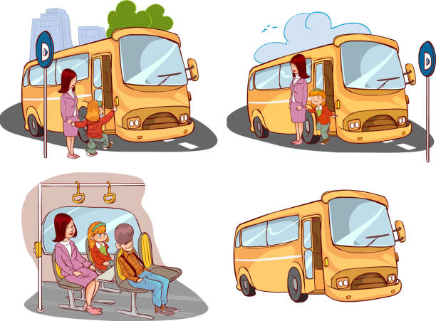 istock vector illustration of a mother and child on the bus 871182492