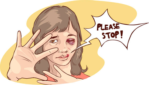 ilustrações de stock, clip art, desenhos animados e ícones de vector illustration of a stop violence against women - violence domestic violence victim women