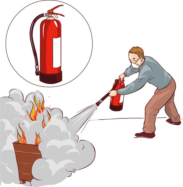 Vector illustration of a Man putting out a fire vector art illustration
