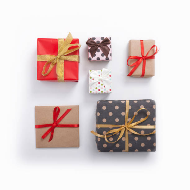 istock Gift boxes isolated on white background top view. Wedding invitation, greeting card for Mother's 871189696