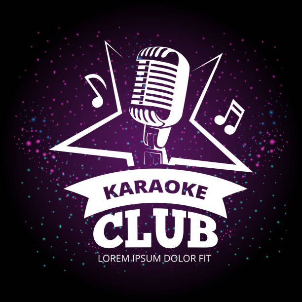 illustrazioni stock, clip art, cartoni animati e icone di tendenza di design dell'etichetta vettoriale del karaoke club lucido - karaoke