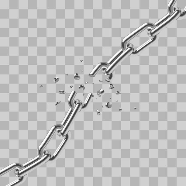 ilustrações, clipart, desenhos animados e ícones de liberdade de ligações de corrente de aço partida realista isolada em fundo transparente - chain link connection metal