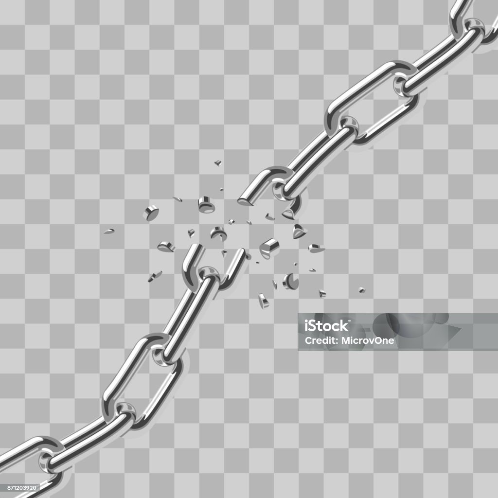 Realistic broken steel chain links freedom isolated on transparent background Realistic broken steel chain links freedom isolated on transparent background. Link steel break and destroy, metallic fracture. Vector illustration Chain - Object stock vector
