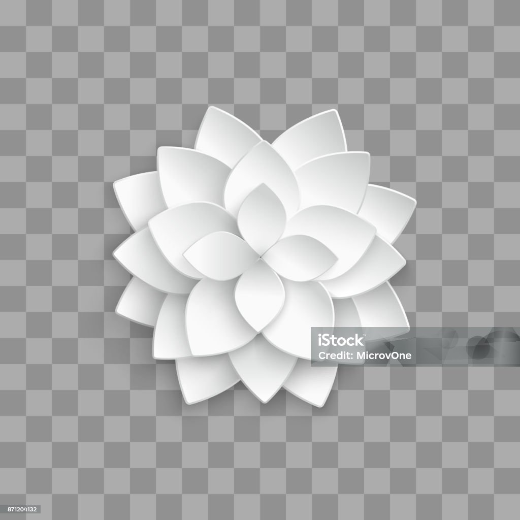 Lótus de 3d de papel branco isolado em fundo transparente - Vetor de Flor royalty-free