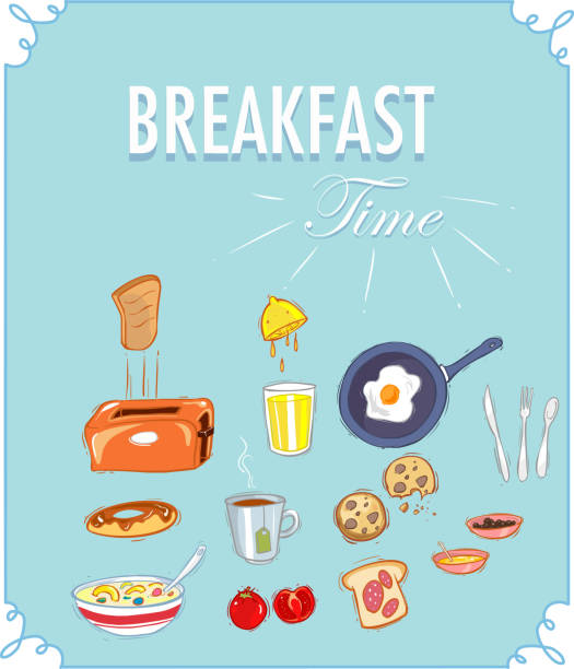 weißem hintergrund-vektor-illustration eines frühstücks - sandwich turkey bread toast stock-grafiken, -clipart, -cartoons und -symbole