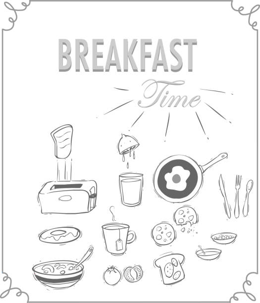 ilustrações, clipart, desenhos animados e ícones de ilustração em vetor fundo branco de um pequeno-almoço - sandwich turkey bread toast