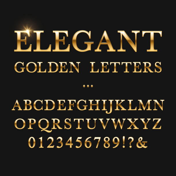 우아한 황금 편지입니다. 빛나는 골드 벡터 알파벳 - gold alphabet text typescript stock illustrations