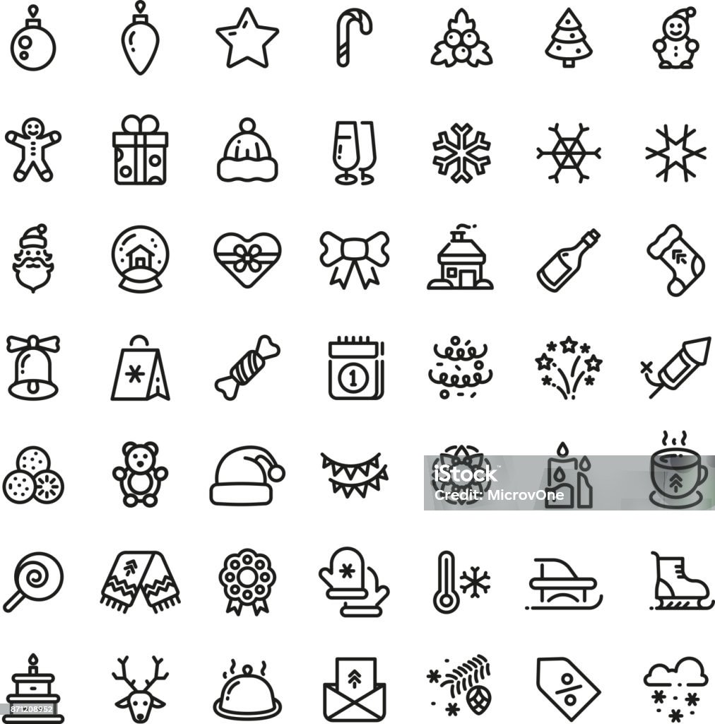 Christmas and New Year line vector icons. Xmas winter outline symbols set Christmas and New Year line vector icons. Xmas winter outline symbols set. Winter christmas holiday line icon, new year symbols illustration Christmas stock vector