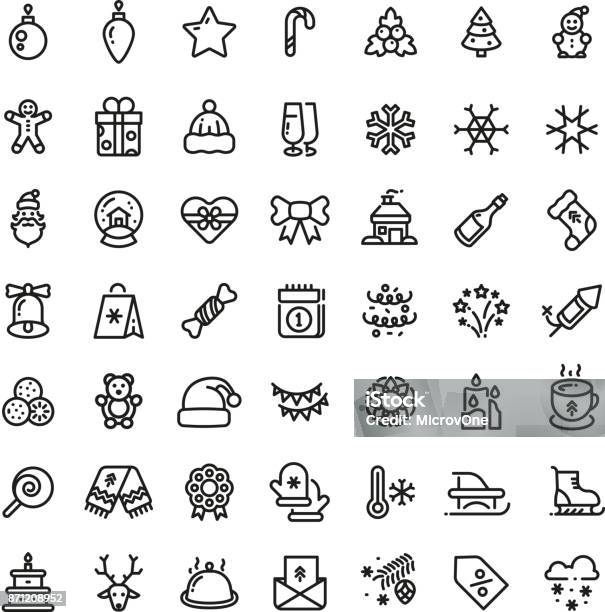 Christmas And New Year Line Vector Icons Xmas Winter Outline Symbols Set Stock Illustration - Download Image Now