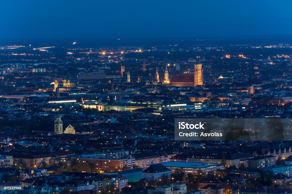 Lit City center and the Frauenkirche in Munich, Germany at night Munich Stock Photo