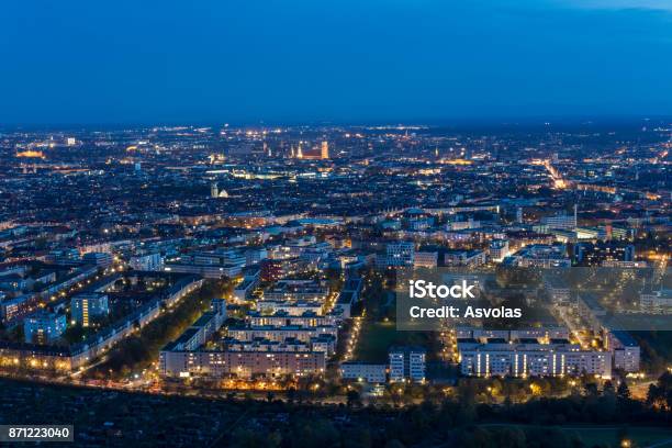Lights Of Munich Germany At Night From The Olympic Tower Stock Photo - Download Image Now