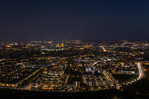 Lights of Munich, Germany at night from the Olympic tower