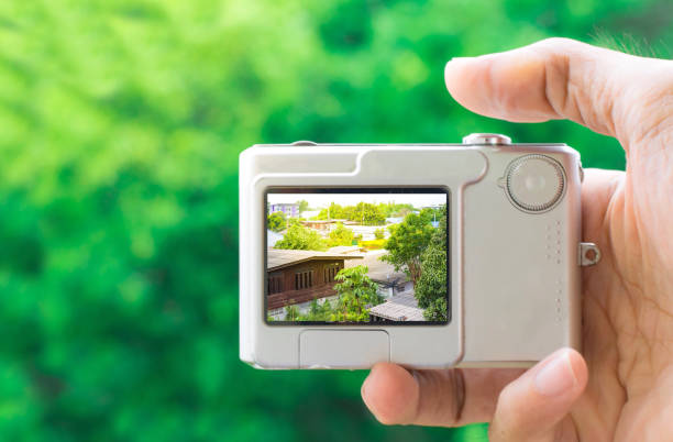 istock man holding camera on tree blurry background. Using wallpaper or background travel or navigator, photography image 871226788