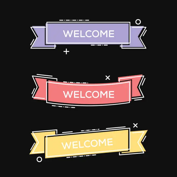 Vector illustration of Set of Geometric Vector Welcome Ribbons in Trendy Style