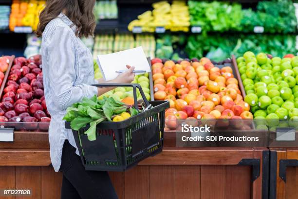 Unrecognizable Woman Shops For Produce In Supermarket Stock Photo - Download Image Now