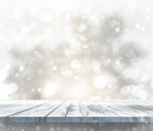 istock 3D wooden table with Christmas background 871227990