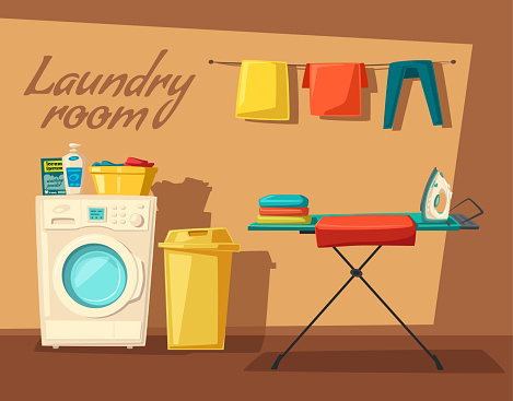 Laundry Room With Washing Machine And Housewife Cartoon Vector Illustration Stock Illustration - Download Image Now - iStock Laundry Room With Washing Machine And Housewife Cartoon Vector Illustration Stock Illustration - Download Image Now - iStock
