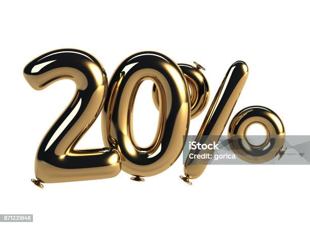 20 Discount Made Of Glossy Helium Balloons Stock Photo - Download Image Now - Number 20, Percentage Sign, Sale