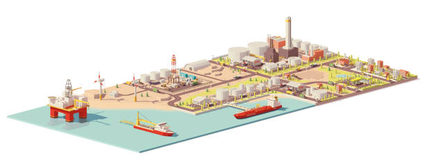 infografika do ekstrakcji i zużycia oleju wektorowego - oil industry oil field freight transportation oil rig stock illustrations
