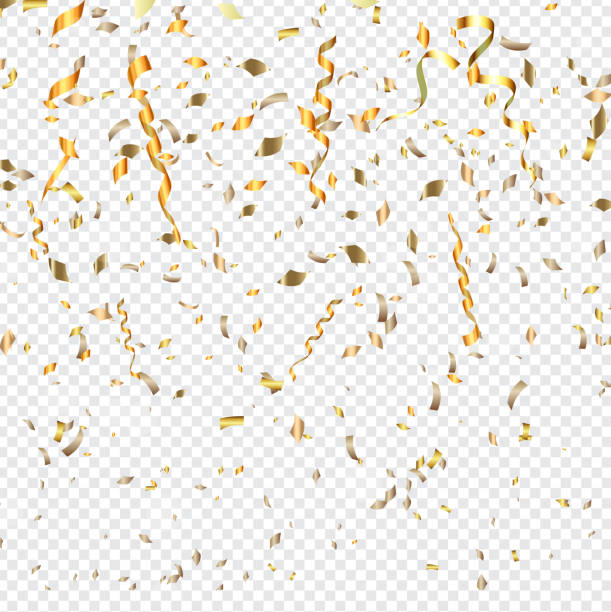 Gold confetti on a transparent background Festive background with gold confetti on a transparent background balloon backgrounds stock illustrations