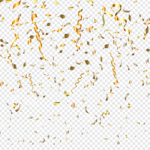 Vector illustration of Gold confetti on a transparent background