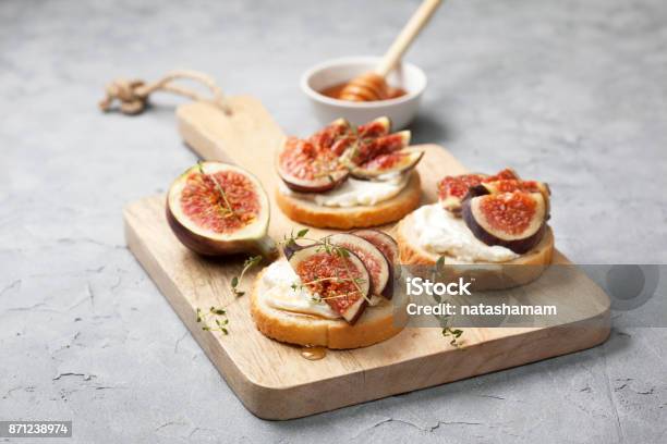 Sandwiches With Figs Stock Photo - Download Image Now - Canape, Purple, Fig