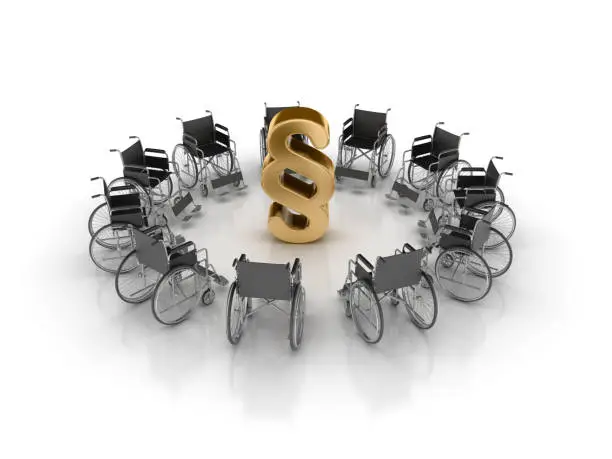 Wheelchairs Meeting with Paragraph Symbol - White Background - 3D Rendering