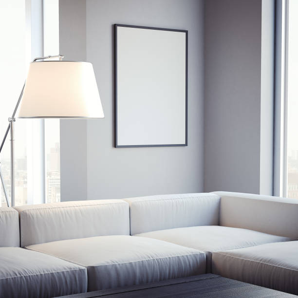 istock Living room with blank picture frame on the wall. 3d rendering 871244870