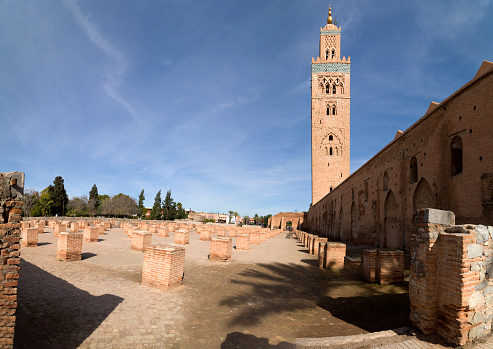 The historical mosque located near the Djemaa el Fna. Koutoubia Mosque is the largest mosque in Marrakesh, Morocco. Koutoubia Mosque was built during the 12th century by the Almohad dynasty. Now, at 70 meters high, the minaret remains the highest structure. The prayer hall in the mosque can accommodate 25 thousand worshipers and is a staggering 54 square meters in size. The pulpit in the mosque is believed to have originated in Cordoba and was donated to the mosque by Sultan Al Ben Youssef.