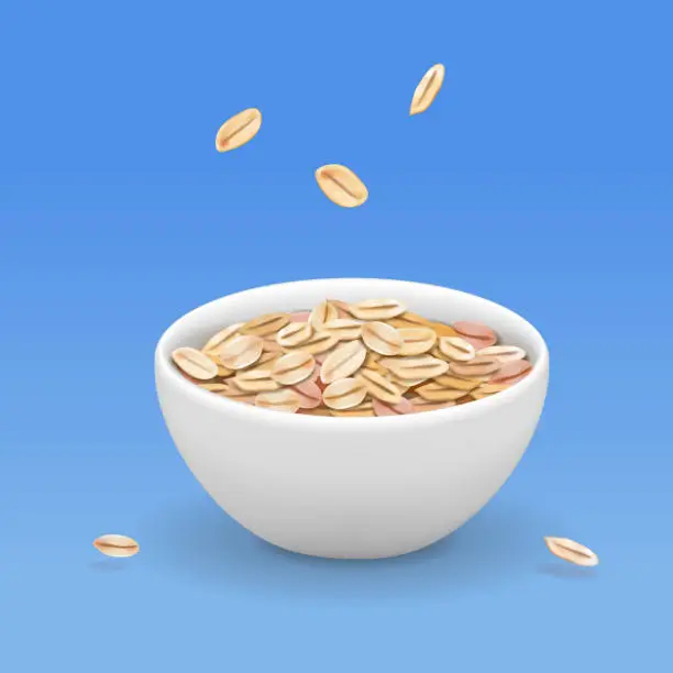 Vector illustration of Oatmeal muesli in white bowl realistic illustration