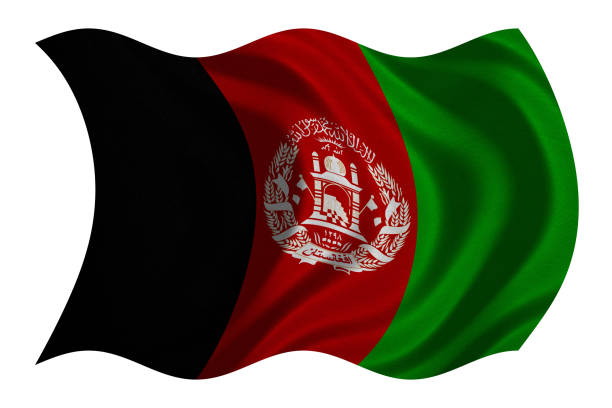 Afghan national official flag. Patriotic symbol, banner, element, background. Correct colors. Flag of Afghanistan with real detailed fabric texture wavy isolated on white, 3D illustration